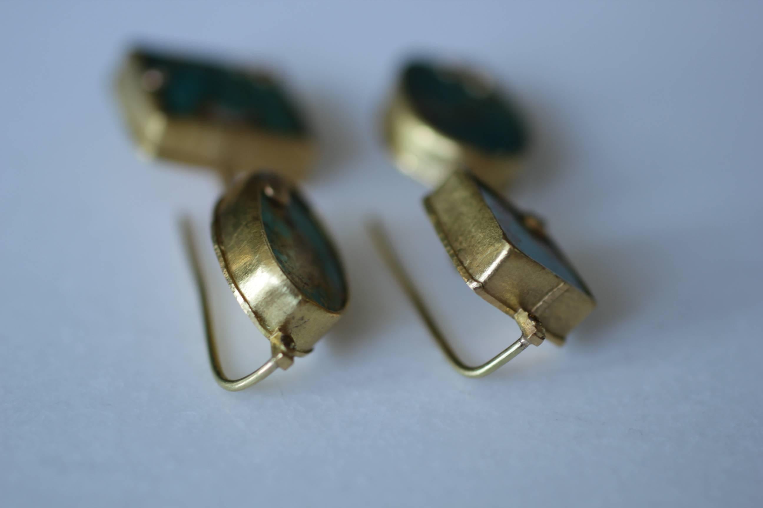 22Karat-21Karat Gold Persian Turquoise and Diamond Earrings Handmade Jewelry 3