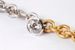 22 Karat Gold and Platinum Link Bracelet Set with Brilliant Cut Diamond 0.84cts