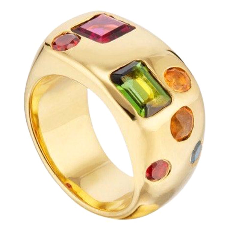 Anillo en mosaico de 22 quilates con piedras semipreciosas facetadas en venta