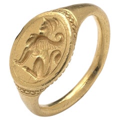 22KT Antique Gold Signet Ring with Griffon Motif, c.18th Century