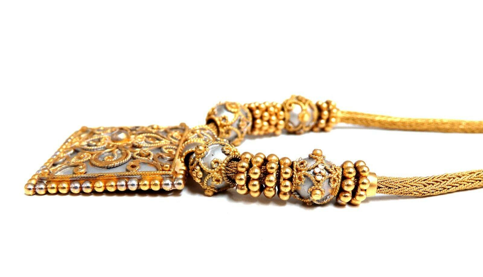 Women's or Men's 22 Karat Carved Greek Gold Necklace 22 Karat Gold Iconic Emblem Fused Beads
