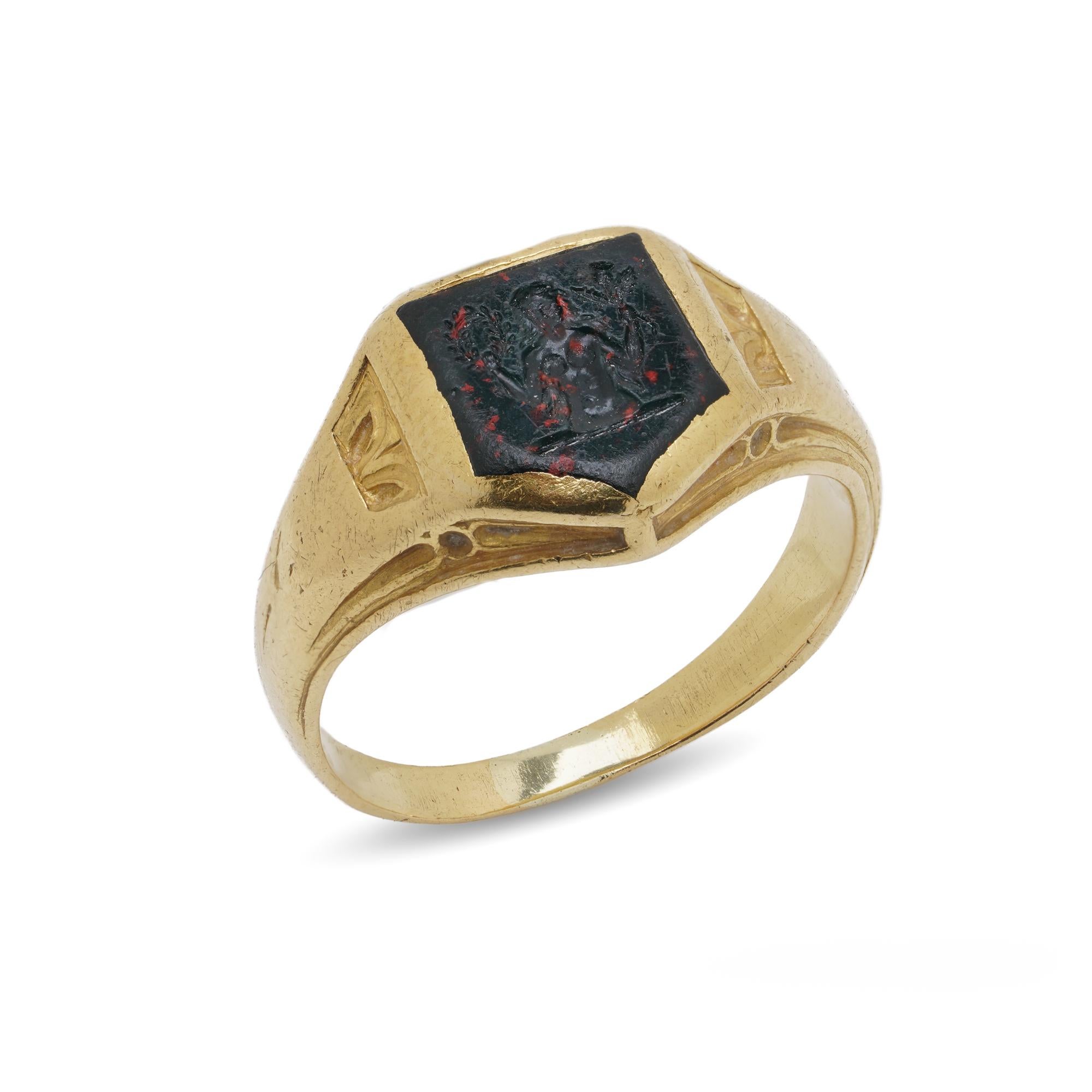 22kt Gold und Blutstein Intaglio Siegelring im Angebot 3