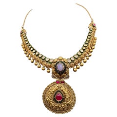 22kt Gold Enamel Diamond and Colored Stone Necklace