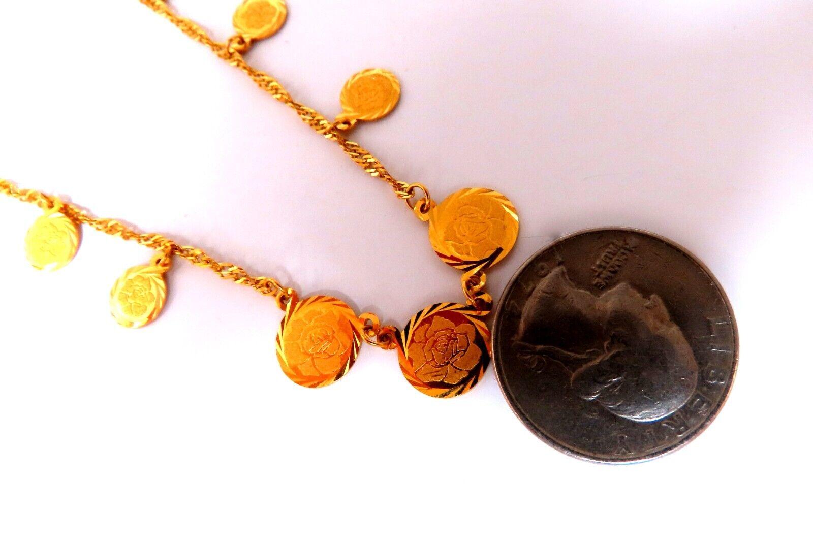 Women's or Men's 22 Karat Gold Flower Motif Dangling Disc Necklace For Sale