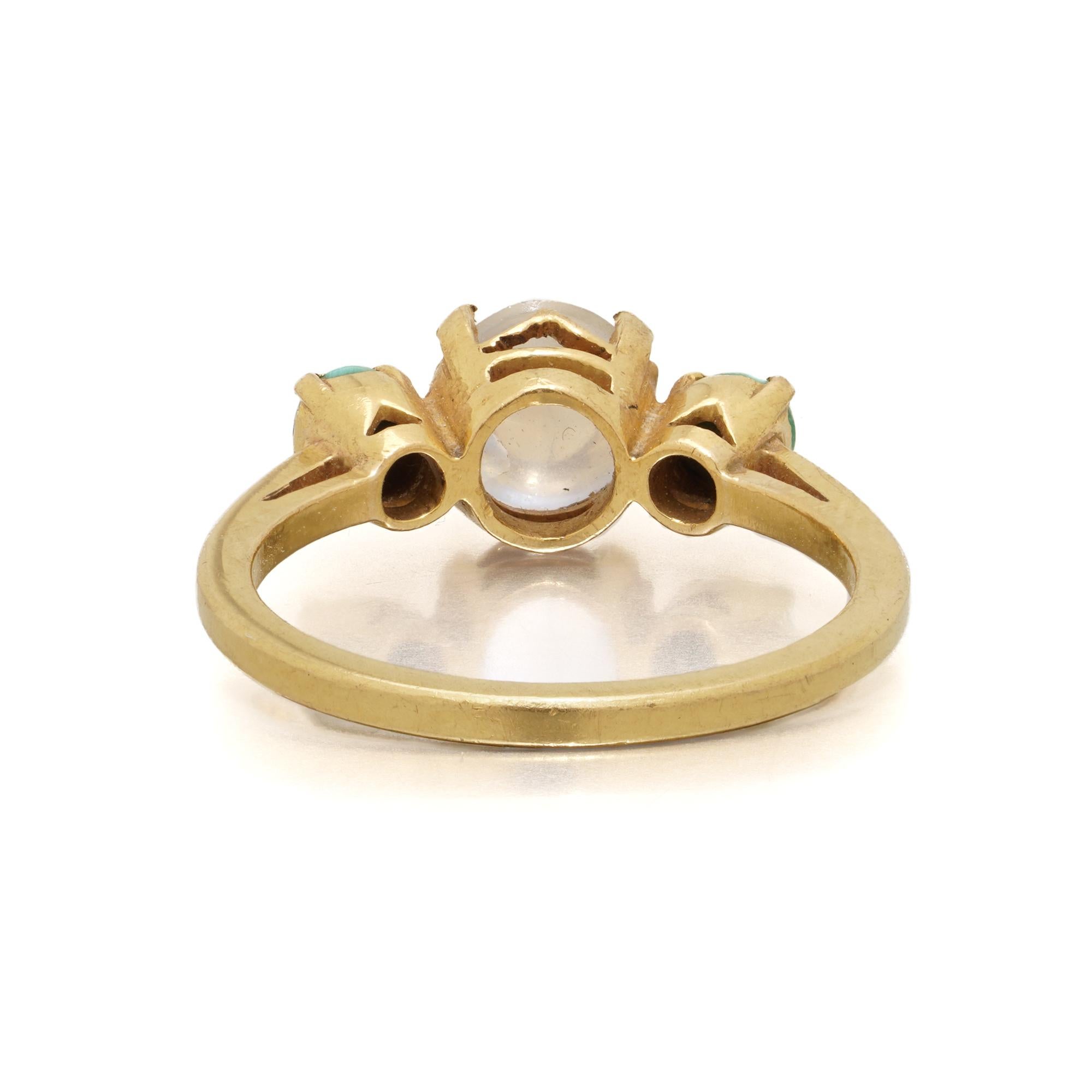 De las mujeres Anillo de tres piedras de oro de 22 quilates con piedra lunar y turquesa en venta