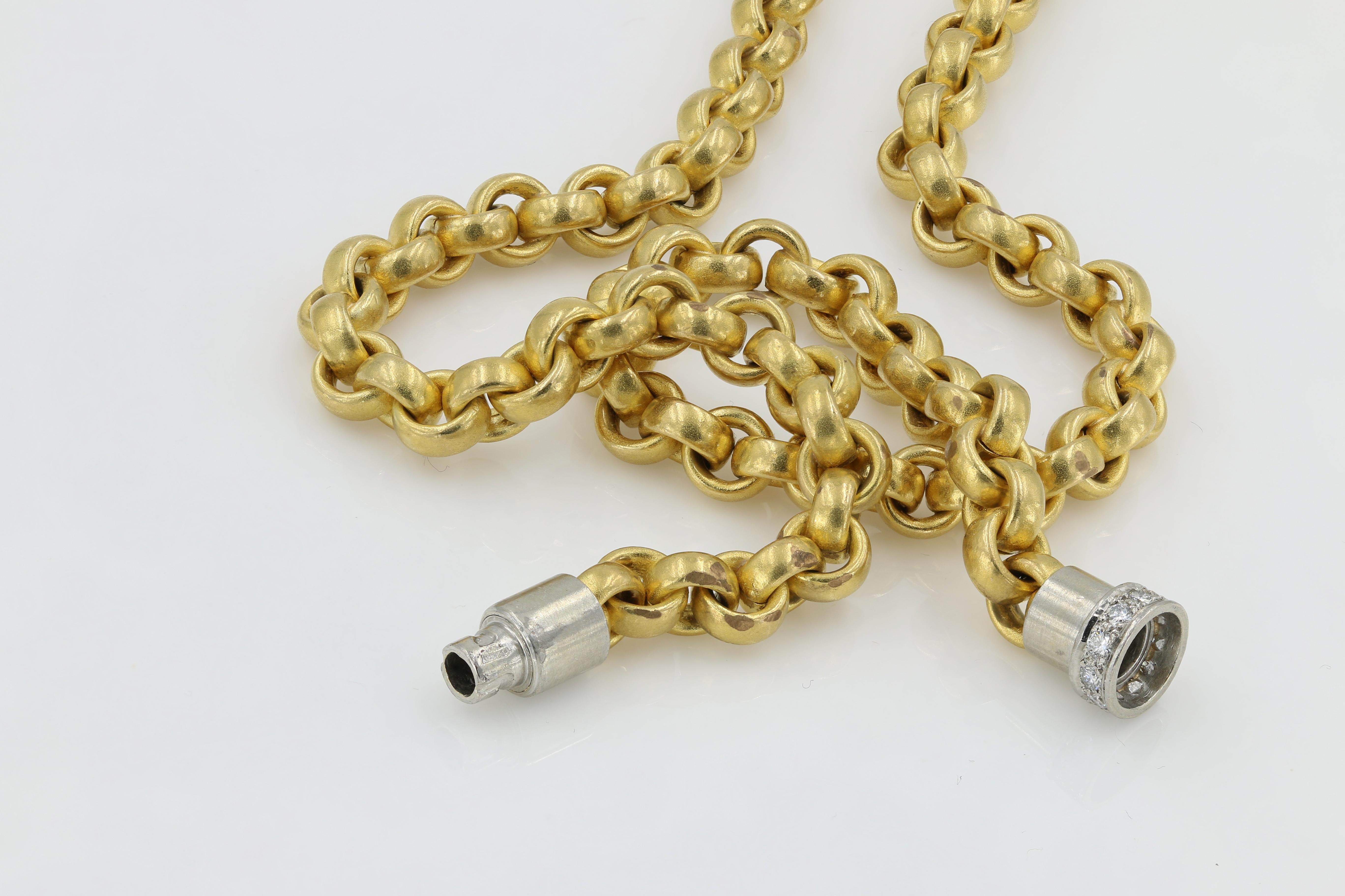 Contemporary 22 Karat Gold Necklace with Platinum and Diamond Clasp, German