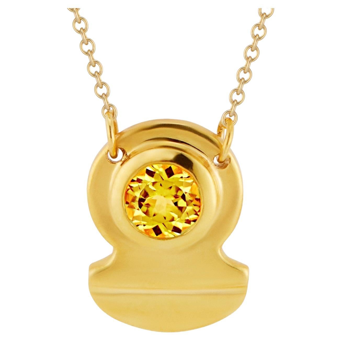 22KT Gold Vermeil Crescent Citrine Solitaire Necklace by Chee Lee Designs For Sale