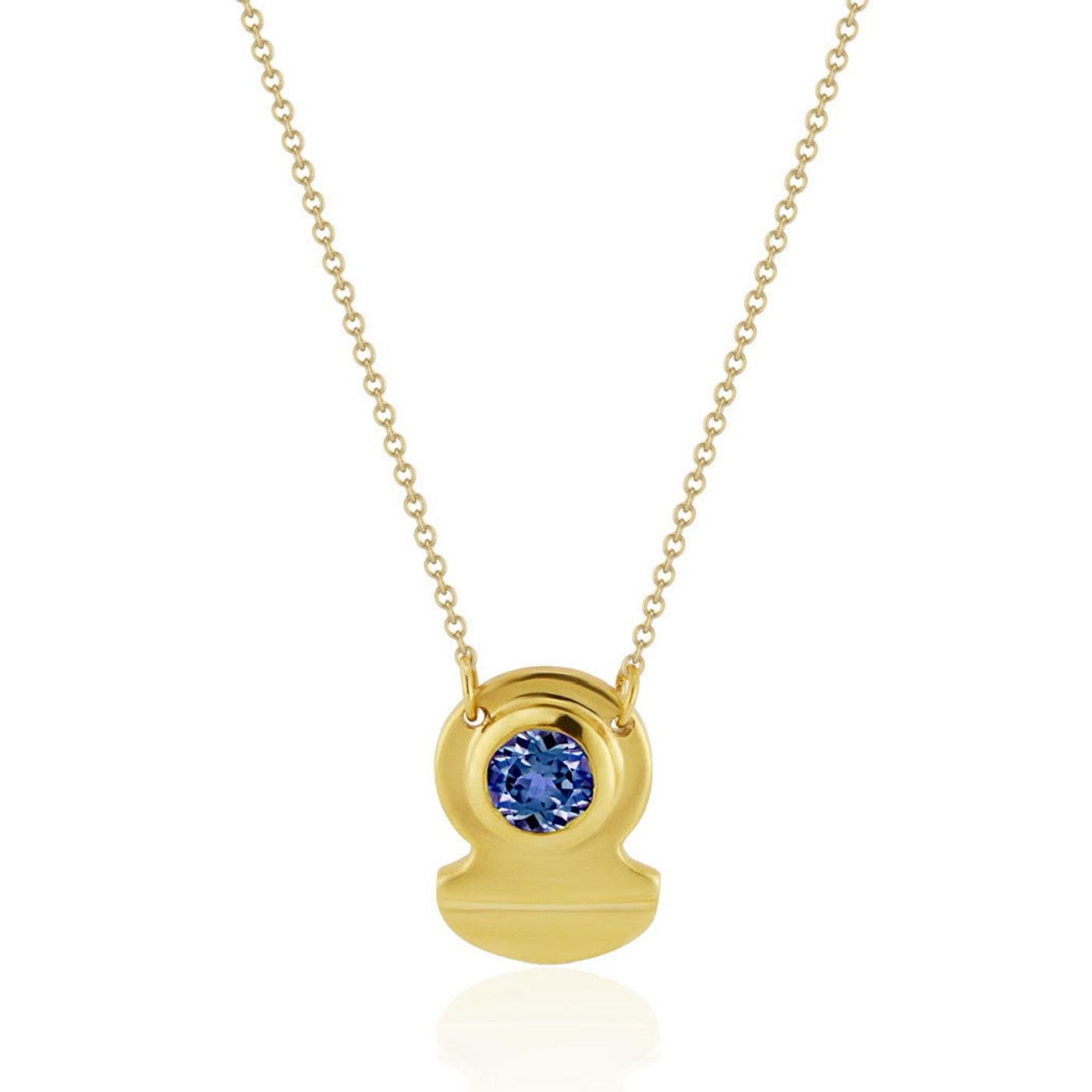 Brilliant Cut 22 Karat Gold Vermeil Crescent Iolite Solitaire Necklace by Chee Lee Designs For Sale