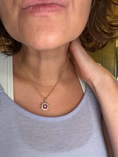 22KT ruby diamond sun necklace 16" chain stunning natural ruby pendant