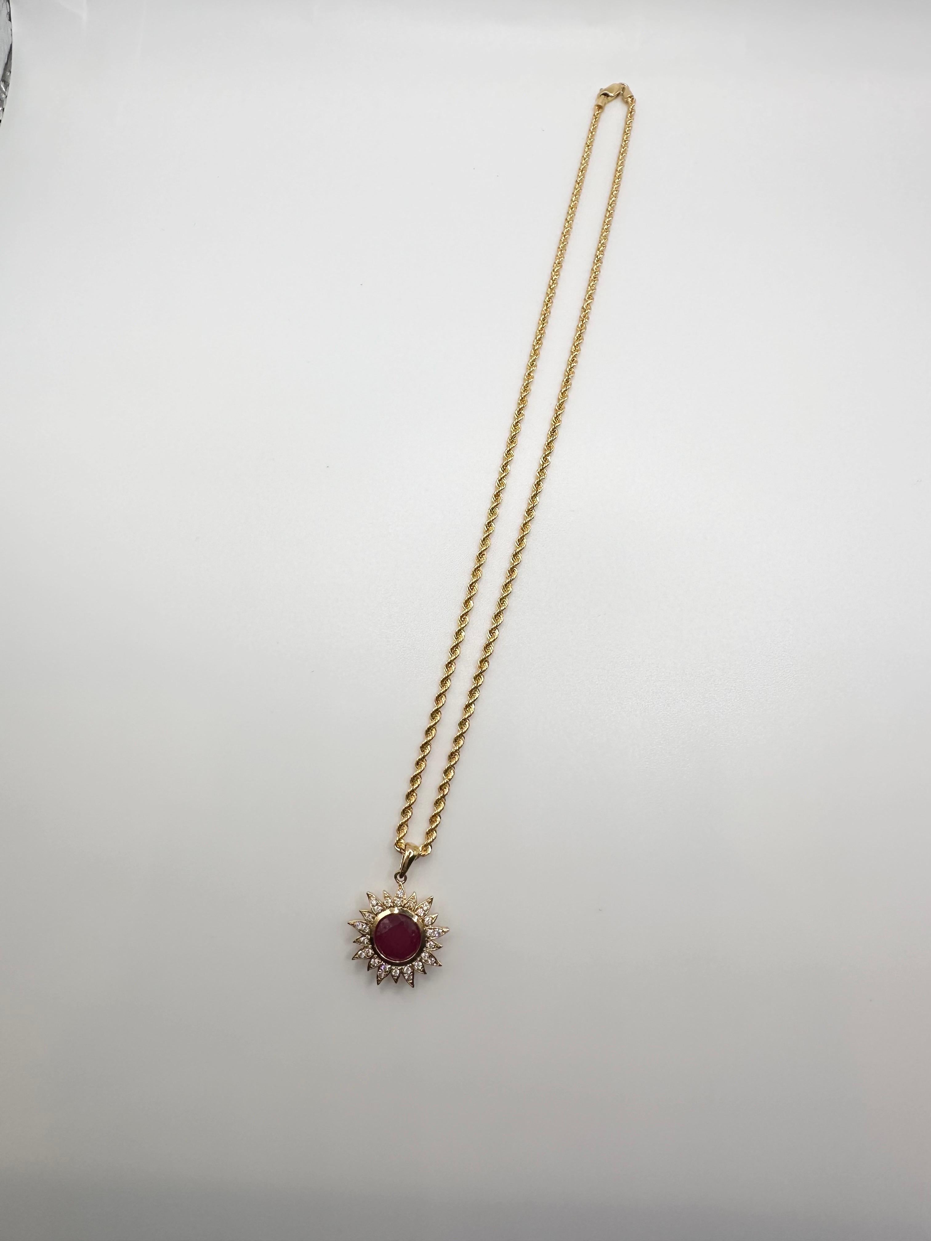 Collar sol rubí diamante 22KT cadena 16