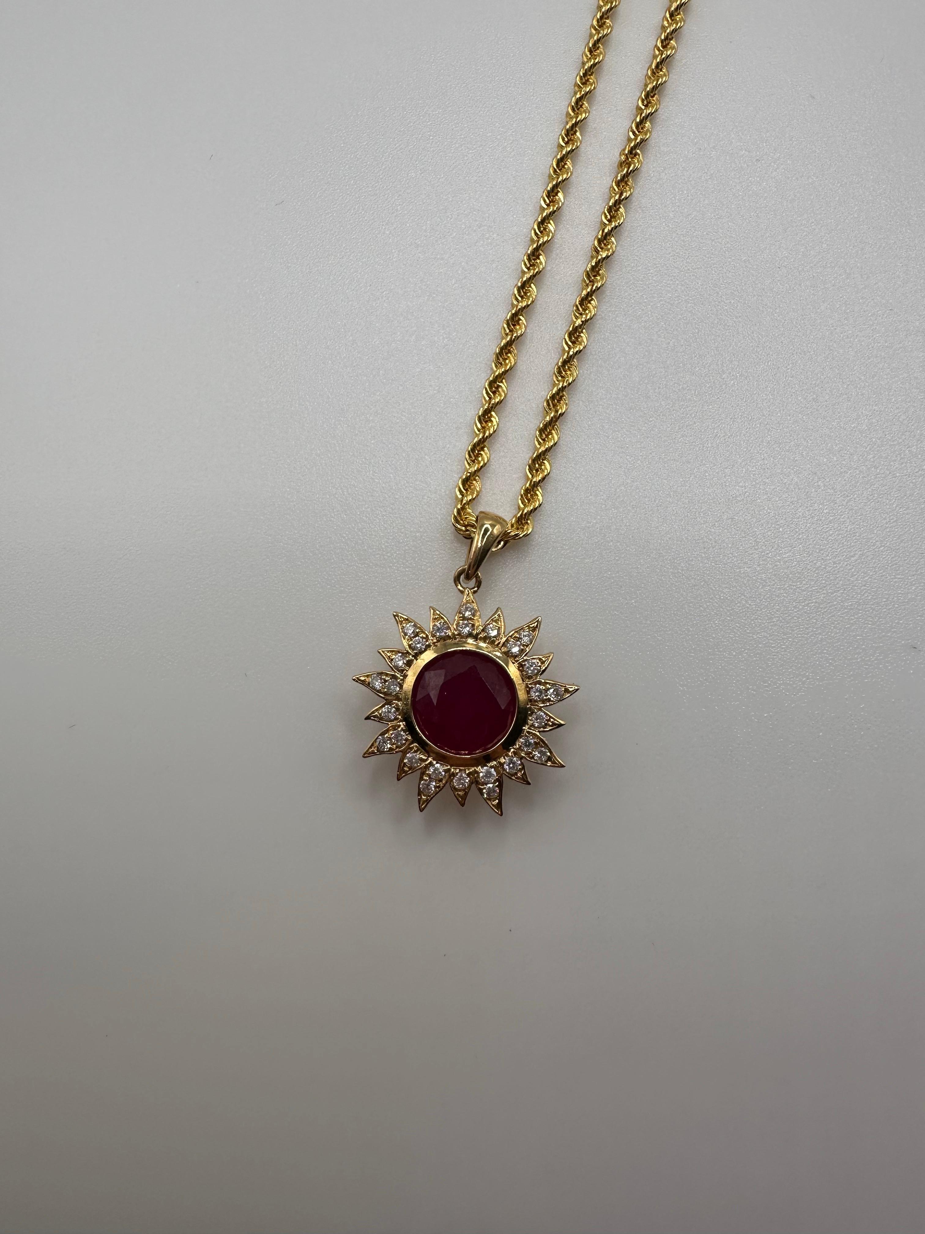 Collar sol rubí diamante 22KT cadena 16