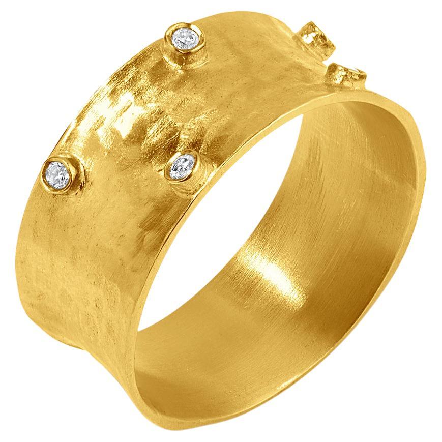 22kt Solid Gold Ring, Concave, Comfort Fit, Hammered Detailed, Sculptural Band For Sale