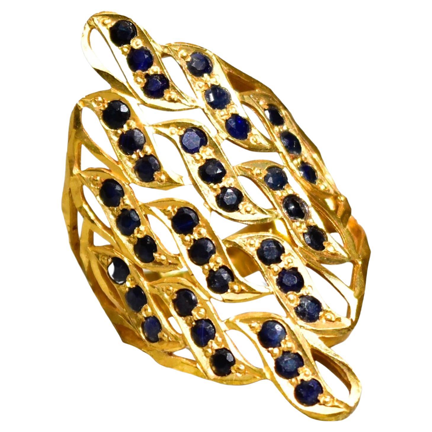 22 Karat Yellow Gold Black Sapphire Statement Ring For Sale