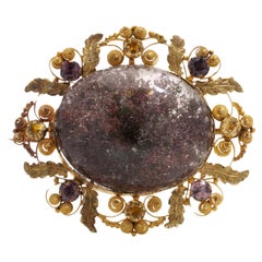 Vintage 22kt. yellow gold Georgian Purple and pink Lodolite Quartz brooch