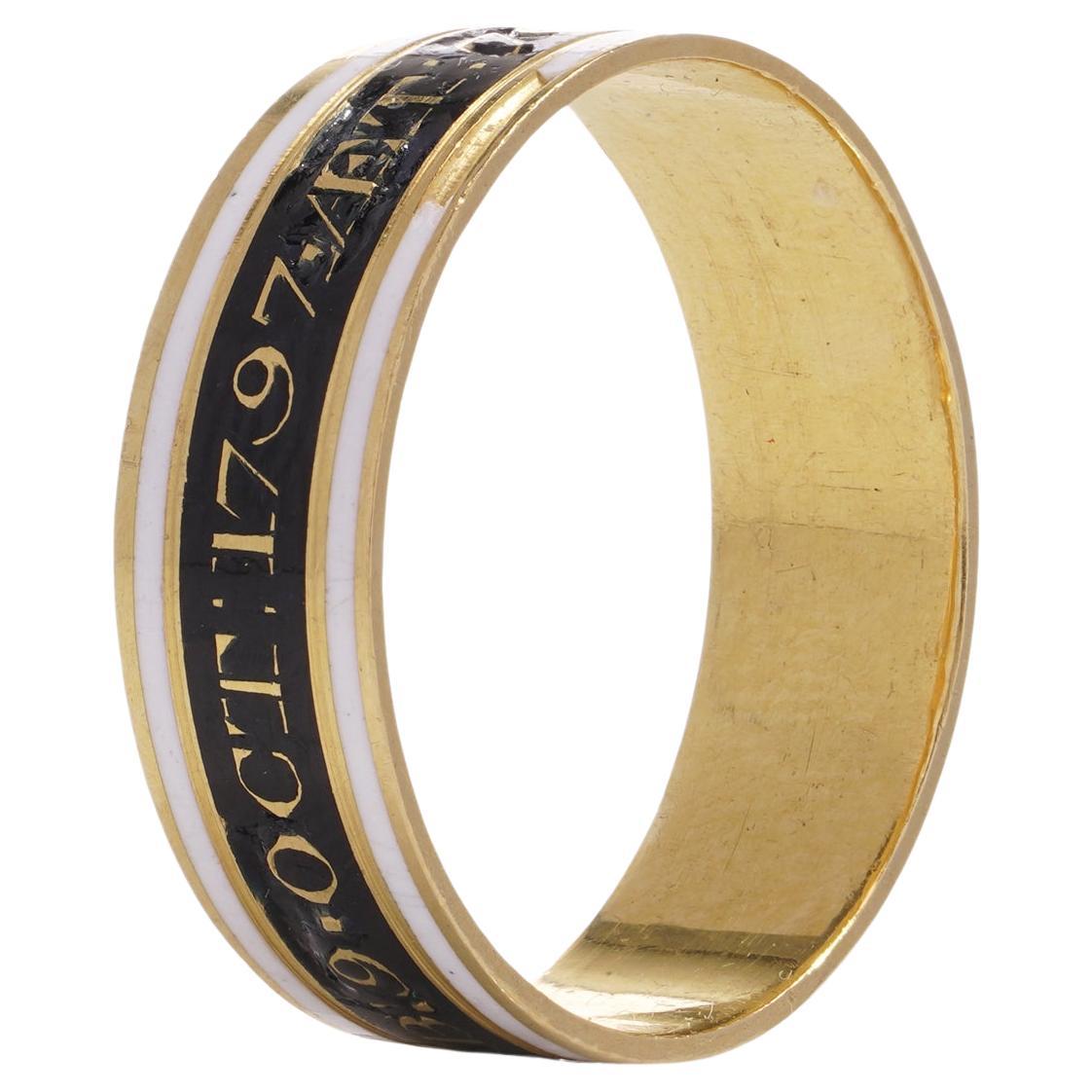 22kt Yellow Gold Mourning Ring with Enamel Band  For Sale