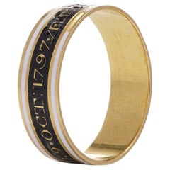 22kt Gelbgold Trauer Ring mit Emaille Band 