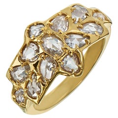 22 Karat Yellow Gold Ooak Band Ring with Rose Cut Diamonds