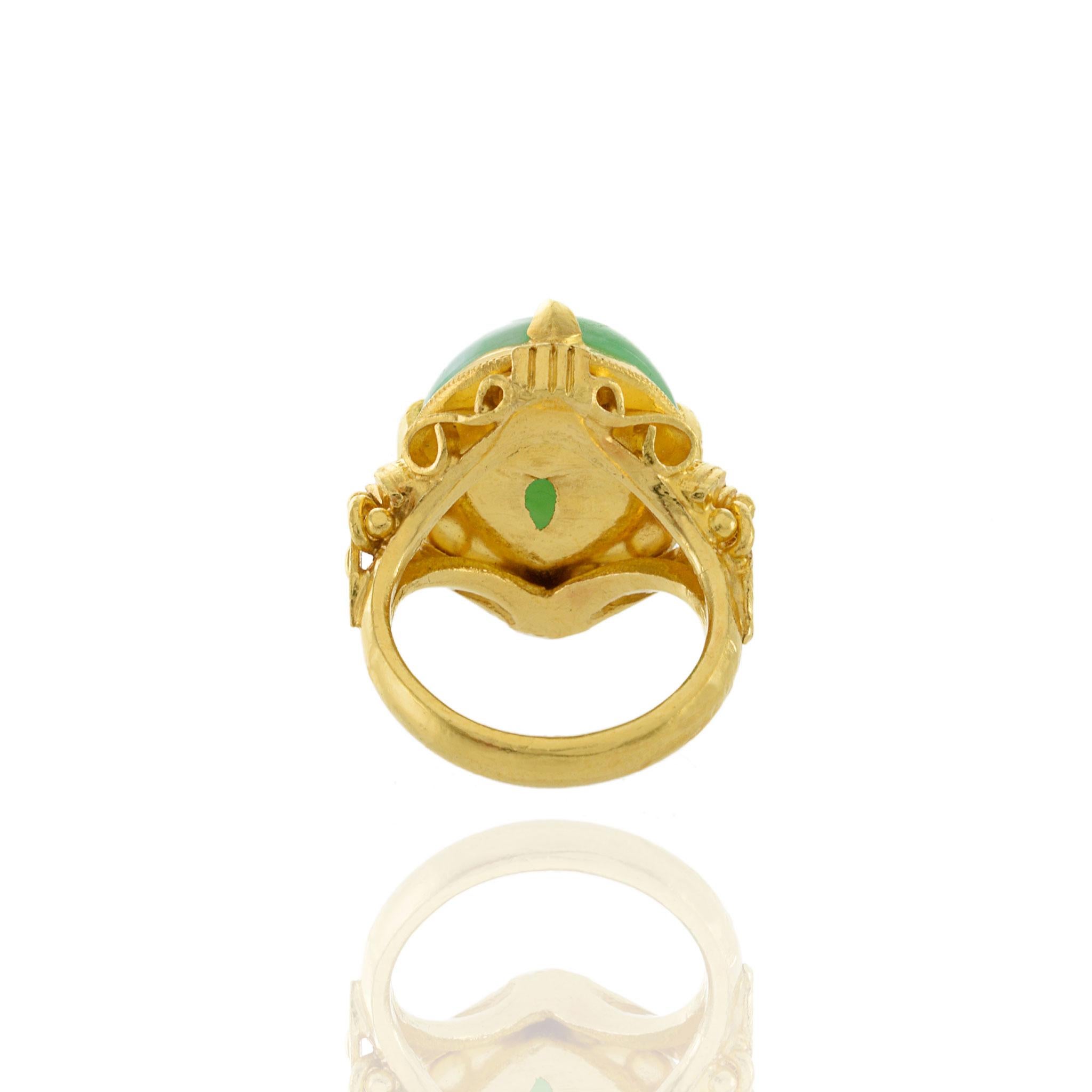 22KT Cabachon-Ring aus grüner Jade mit Gelbgoldfassung 5
