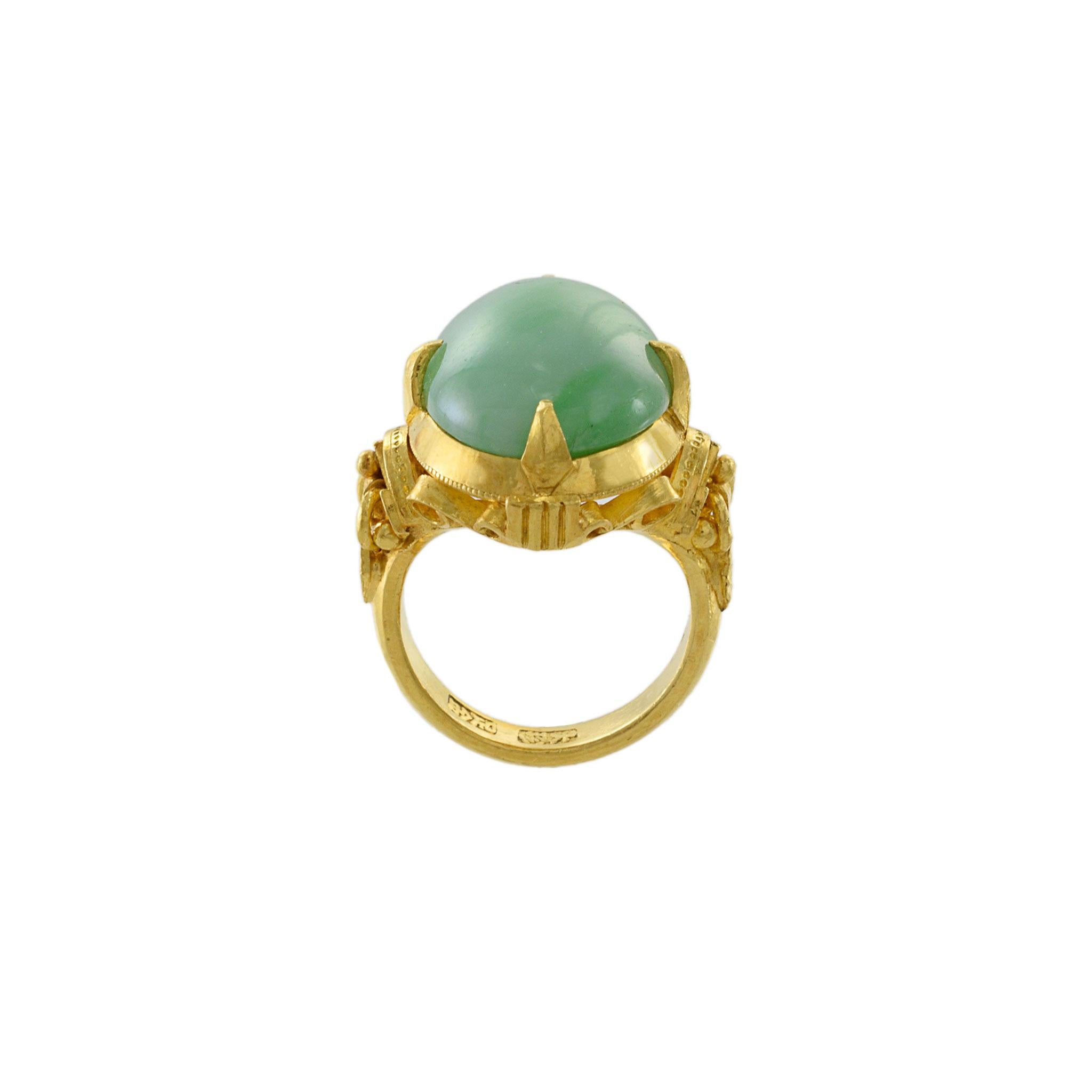 22KT Cabachon-Ring aus grüner Jade mit Gelbgoldfassung 2