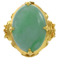 22KT Cabachon-Ring aus grüner Jade mit Gelbgoldfassung