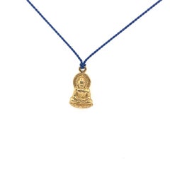 David Tishbi 22K Gold Buddha Charm On Blue Navy Silk Cord
