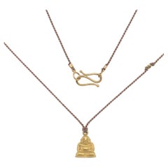 David Tishbi 22K Gold Buddha Charm On Brown Silk Cord