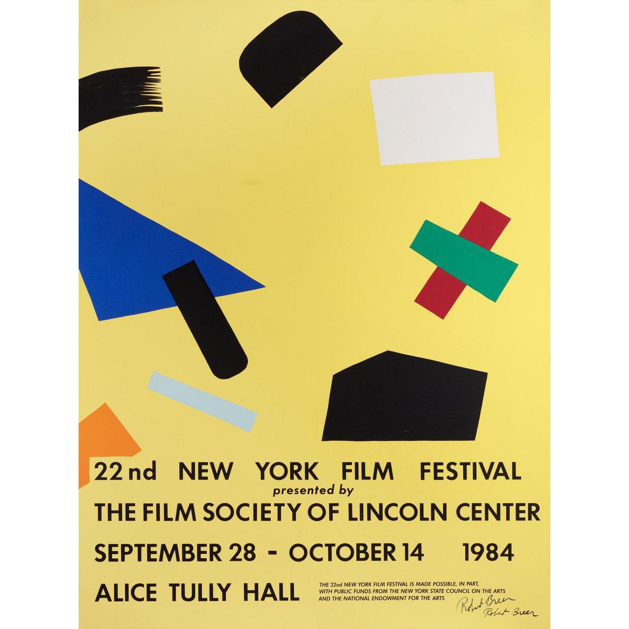 Original 1984 U.S. 30 by 40 poster by Breer. Robert for the 1963 festival New York Film Festival. Signed by Robert Breer. Very Good-Fine condition, rolled. Please note: the size is stated in inches and the actual size can vary by an inch or more.