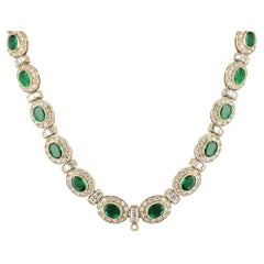 22tcw 18K Gold Regal Emerald & Diamond Choker Necklace Vivid Green Oval Emerald