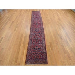 2'2"x13'1" Red, Antique Zoroastrian Sarouk, Hand Knotted, Wool Runner Rug