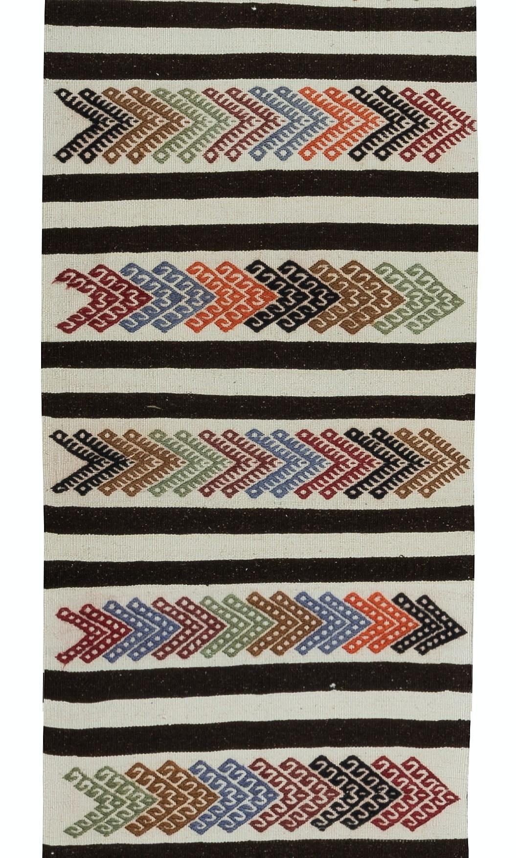 2.2x15 Ft FlatWeave Narrow & Long Runner Kilim, Handmade Striped Rug for Hallway (Türkisch) im Angebot