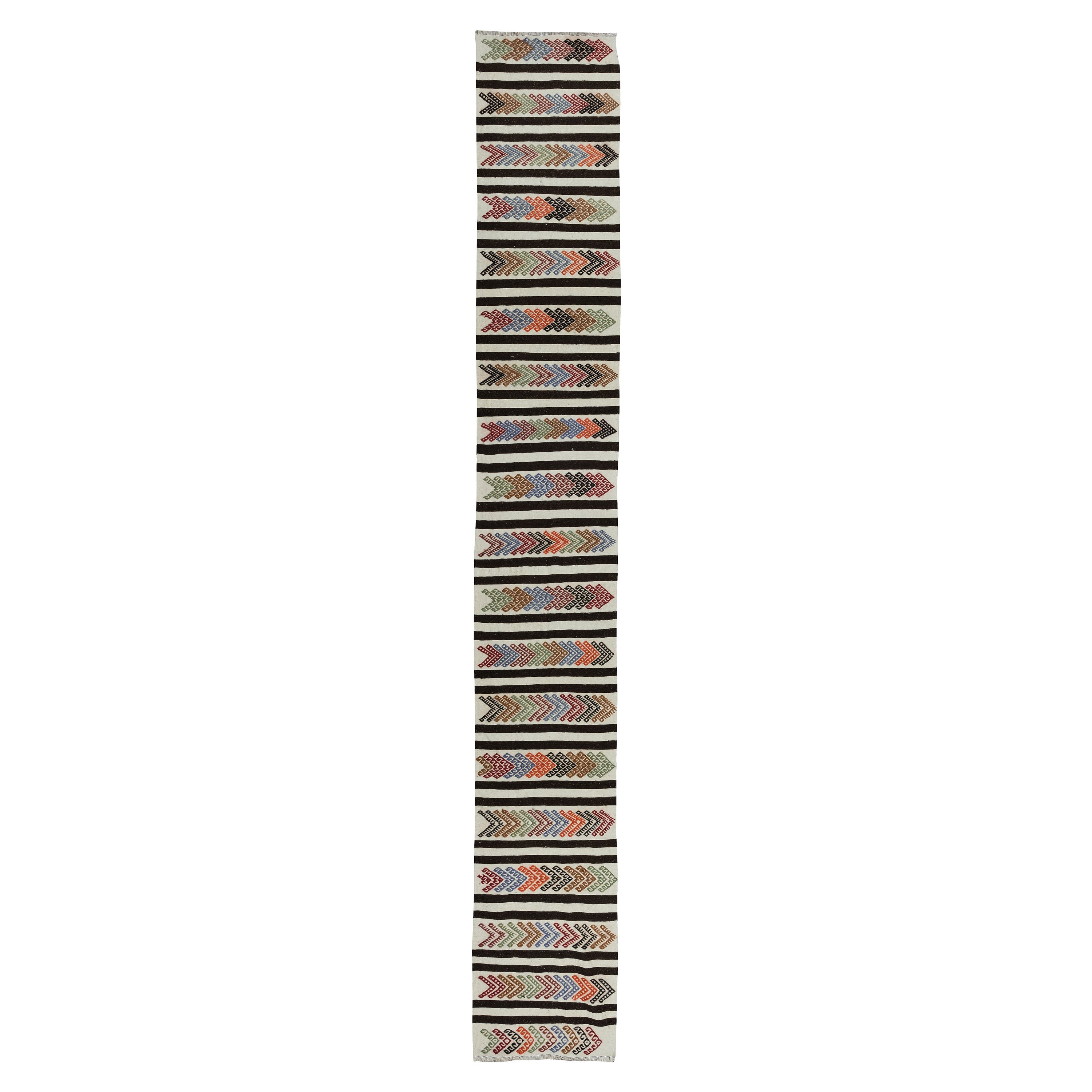 2.2x15 Ft FlatWeave Narrow & Long Runner Kilim, Tappeto a righe fatto a mano per corridoio