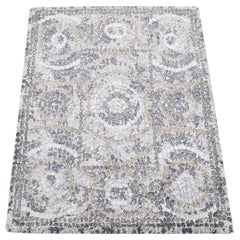 2'2"x2'10" Ash Gray, Silken, Roman Mosaic Design, Hand Knotted, Sample Mat Rug