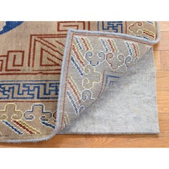 2'2"x2'2" Beige Zero Pile Khotan Design Wool Hand Knotted Sample Fragment Rug