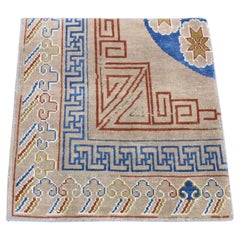 2'2"x2'2" Beige Zero Pile Khotan Design Wool Hand Knotted Sample Fragment Rug