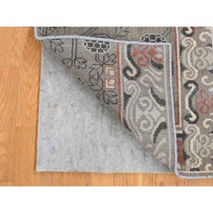 2'2"x2'2" Brown Zero Pile Khotan and Samarkand Design Sample Hand Knotted Rug