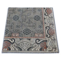 2'2"x2'2" Brown Zero Pile Khotan and Samarkand Design Sample Hand Knotted Rug