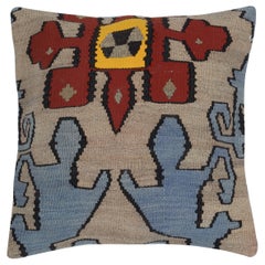 22"x22" Kilim Cushion Cover. Handwoven Turkish Accent Pillow. Wool Throw Pillow