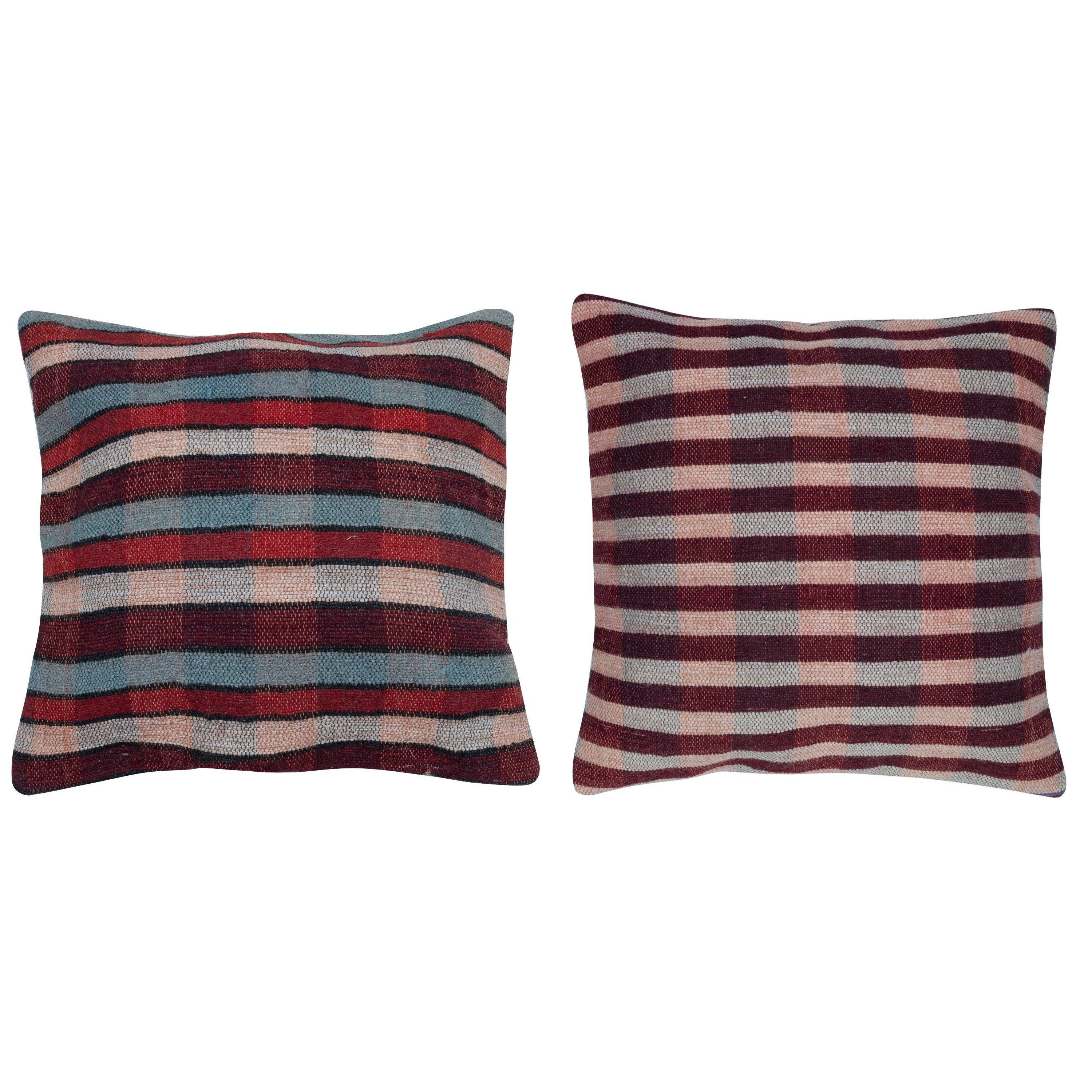 22"x22" SET OF 2 - Handwoven Cushion Covers. A pair of Kilim Accent Pillows