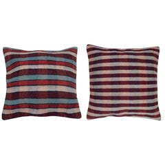 22"x22" SET OF 2 - Handwoven Cushion Covers. A pair of Kilim Accent Pillows