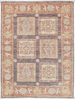 2.2x2.8 ft Handmade Rust, Brown, Gold Rug. Geometric Floral Pattern Accent Rug