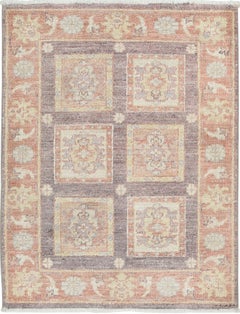 2.2x3 ft Hand Knotted Rust, Brown, Gold Rug. Geometric Floral Pattern Accent Rug