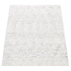 2'2"x3' Ivory, Modern Design Undyed Natural Wool, Hand Knotted Mat Rug