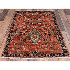 2'2"x3' Orange Afghan Peshawar Heriz All Over Design Hand Knotted Wool Rug