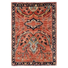 2'2"x3' Orange Afghan Peshawar Heriz All Over Design Hand Knotted Wool Rug