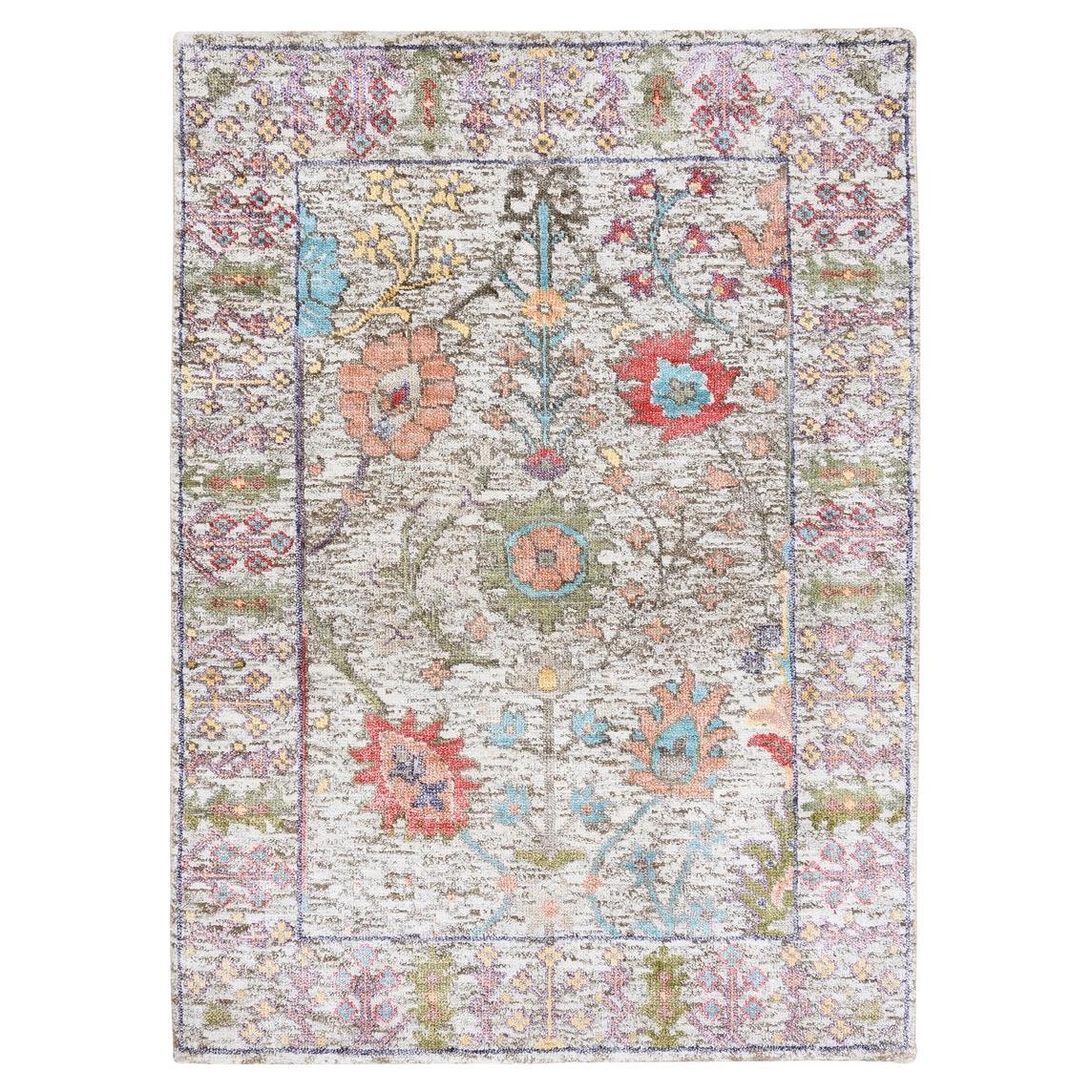 Tappeto orientale in seta beige con lana testurizzata annodato a mano 2'2 "x3'1" in vendita