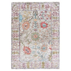 2'2"x3'1" Beige Silk With Textured Wool Hand Knotted Oriental Mat Rug
