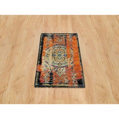 2'2"x3'1" Orange, Hand Knotted, Ancient Ottoman Erased Design, Wool Mat Rug