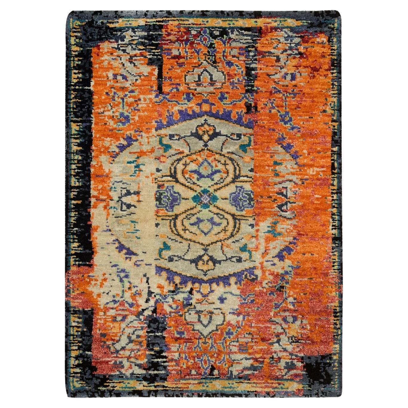 2
2"x3
1" Orange, Hand Knotted, Ancient Ottoman Erased Design, Wool Mat Rug