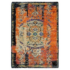 2
2"x3
1" Orange, Hand Knotted, Ancient Ottoman Erased Design, Wool Mat Rug