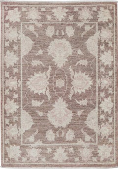 2.2x3.2 ft Handknotted Brown and Ivory Wool Area Rug. Floral Patterned Small Rug
